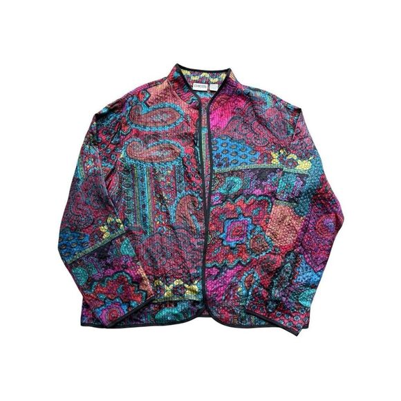 Vintage Chico’s 100% Silk Quilted Open Front Boho Paisley Jacket - Picture 4 of 9
